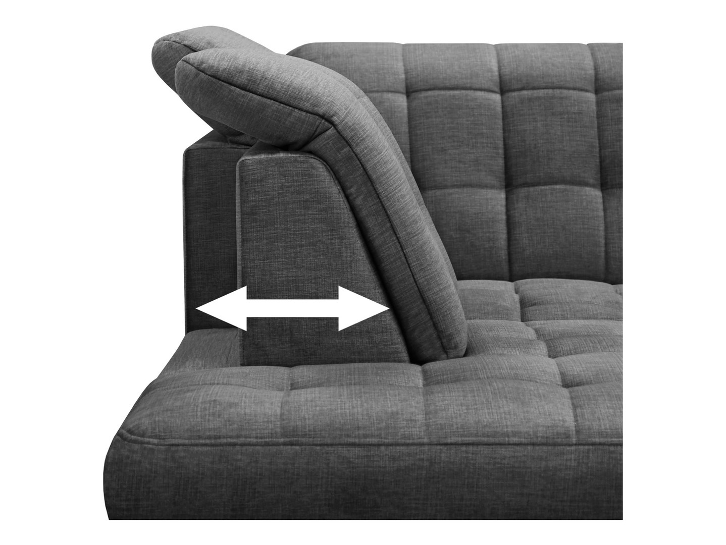 Aragon kairinė kampinė sofa su reguliuojamu galvos atlošu ir sėdyne, pilka