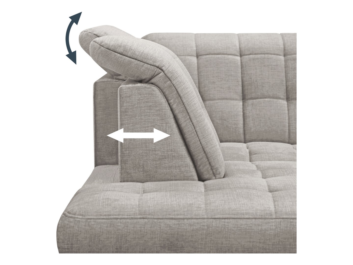 Aragon kairinė kampinė sofa su reguliuojamo aukščio galvos atrama ir sėdyne, smėlio spalvos