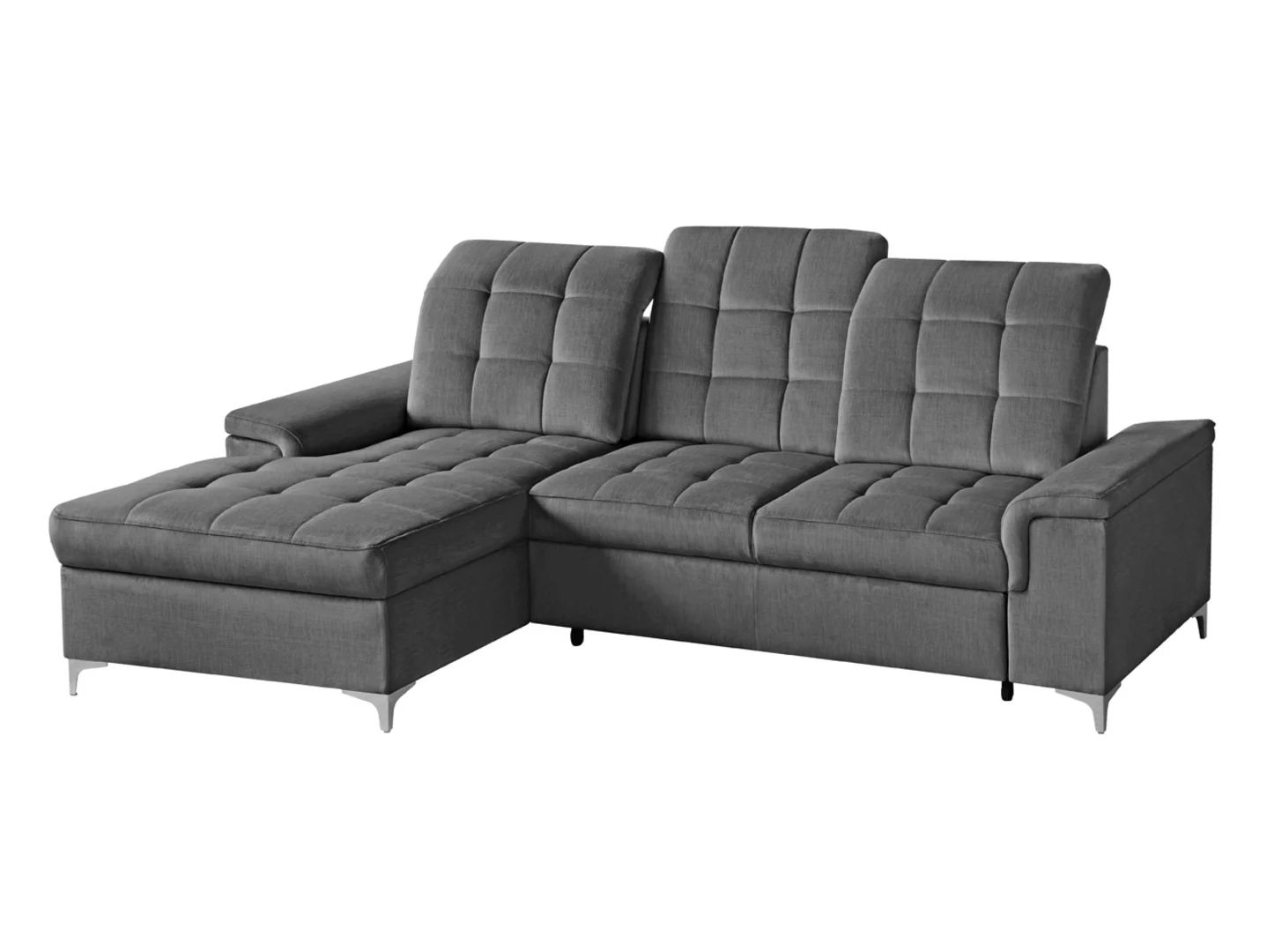 Ariado kairinė kampinė sofa, išskleidžiama, su skyriumi ir reguliuojamu atlošu, aksominė pilka — изображение 5