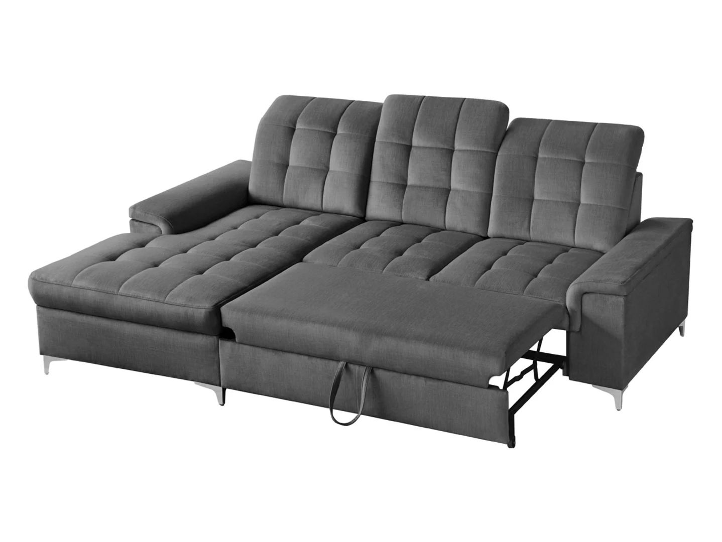 Ariado kairinė kampinė sofa, išskleidžiama, su skyriumi ir reguliuojamu atlošu, aksominė pilka — изображение 7