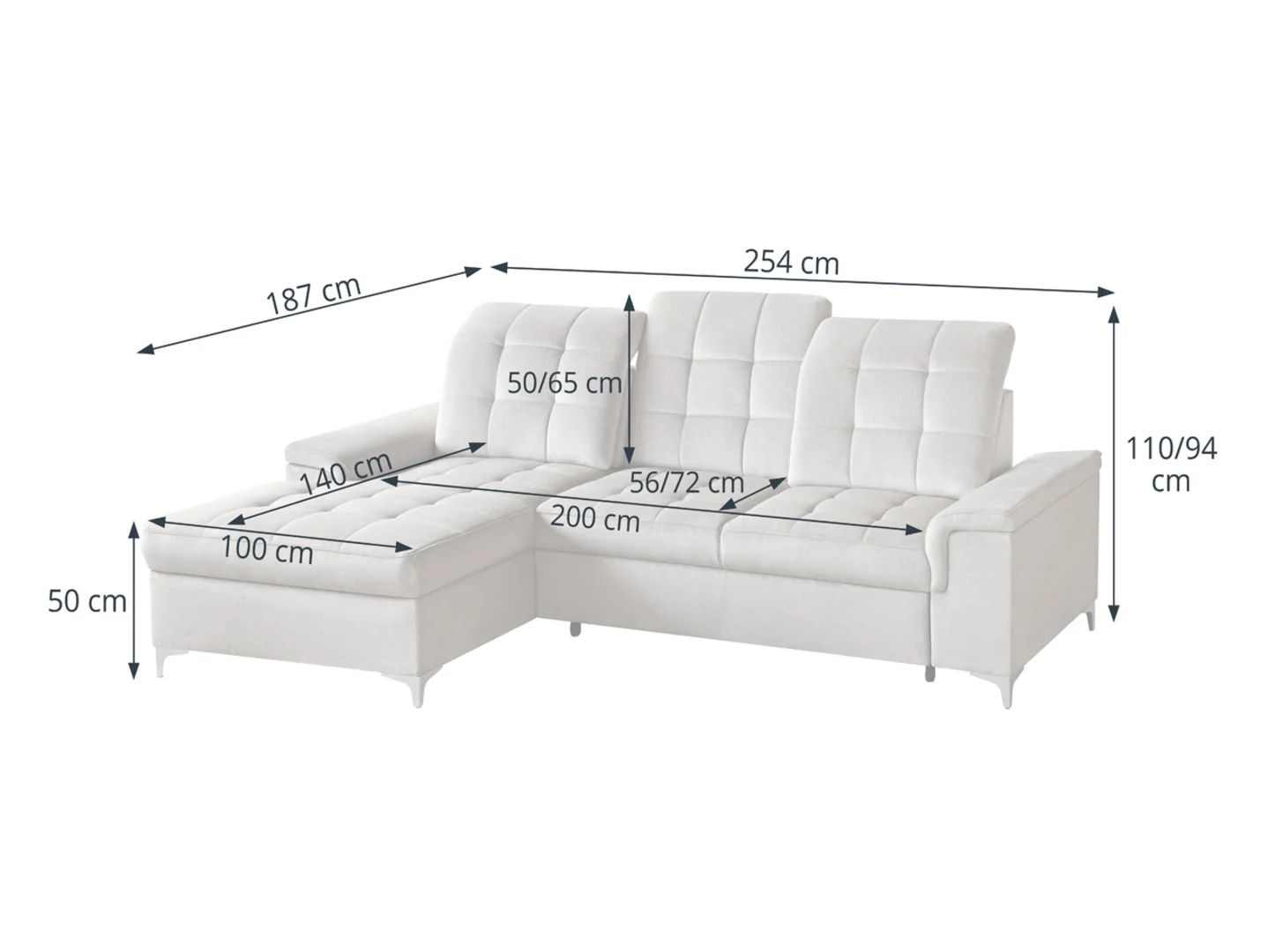 Ariado kairės pusės kampinė sofa su daiktadėže ir reguliuojamu atlošu, smėlio spalvos aksomas — изображение 4