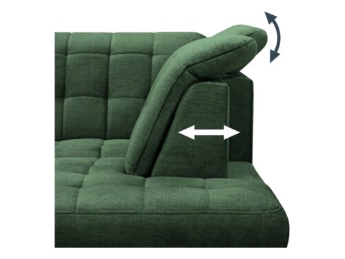 Dešiniojo kampo sofa „Aragon“, sulankstoma, su reguliuojamo aukščio galvos atrama ir sėdyne, žalia