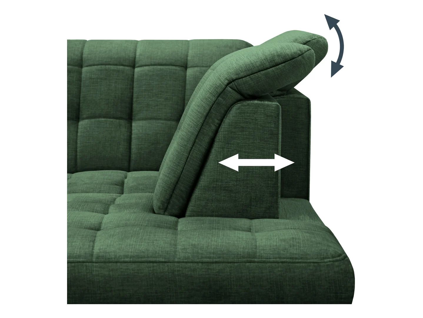 Dešiniojo kampo sofa „Aragon“, sulankstoma, su reguliuojamo aukščio galvos atrama ir sėdyne, žalia