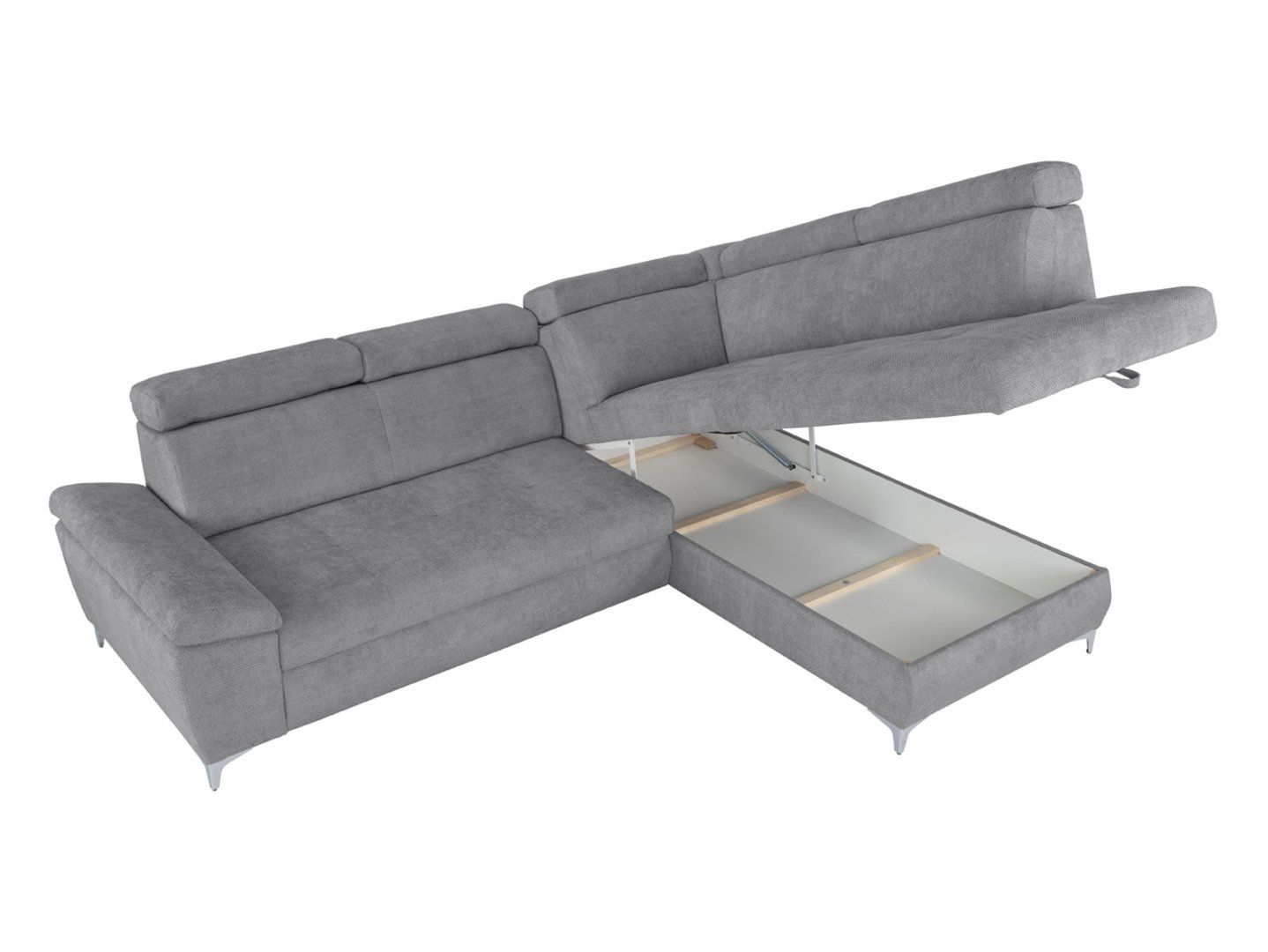 Dešinioji kampinė sofa RAUL, išskleidžiama su dėže, pilka