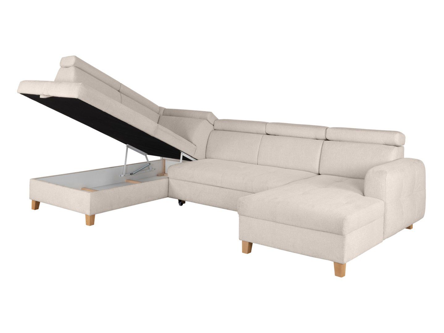 Kairinė U formos kampinė sofa SARAGOSSA, sulankstoma, šenilinė, smėlio spalvos