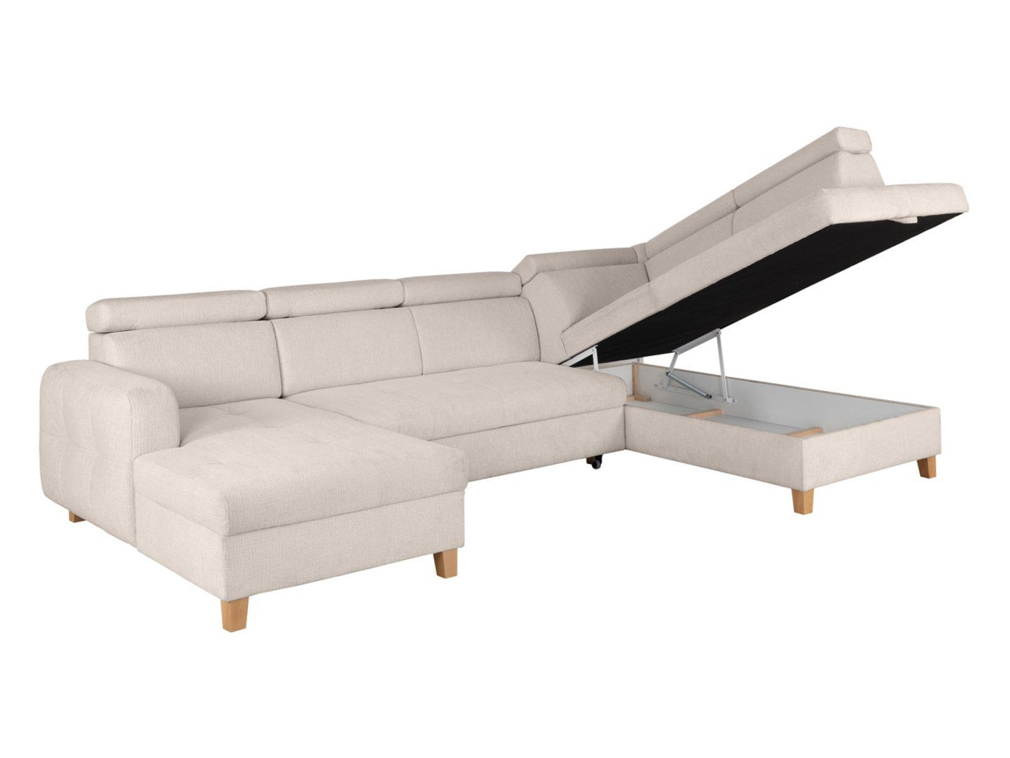 U formos kampinė sofa, dešinė pusė, išskleidžiama, šenilinė, smėlio spalvos, SARAGOSSA