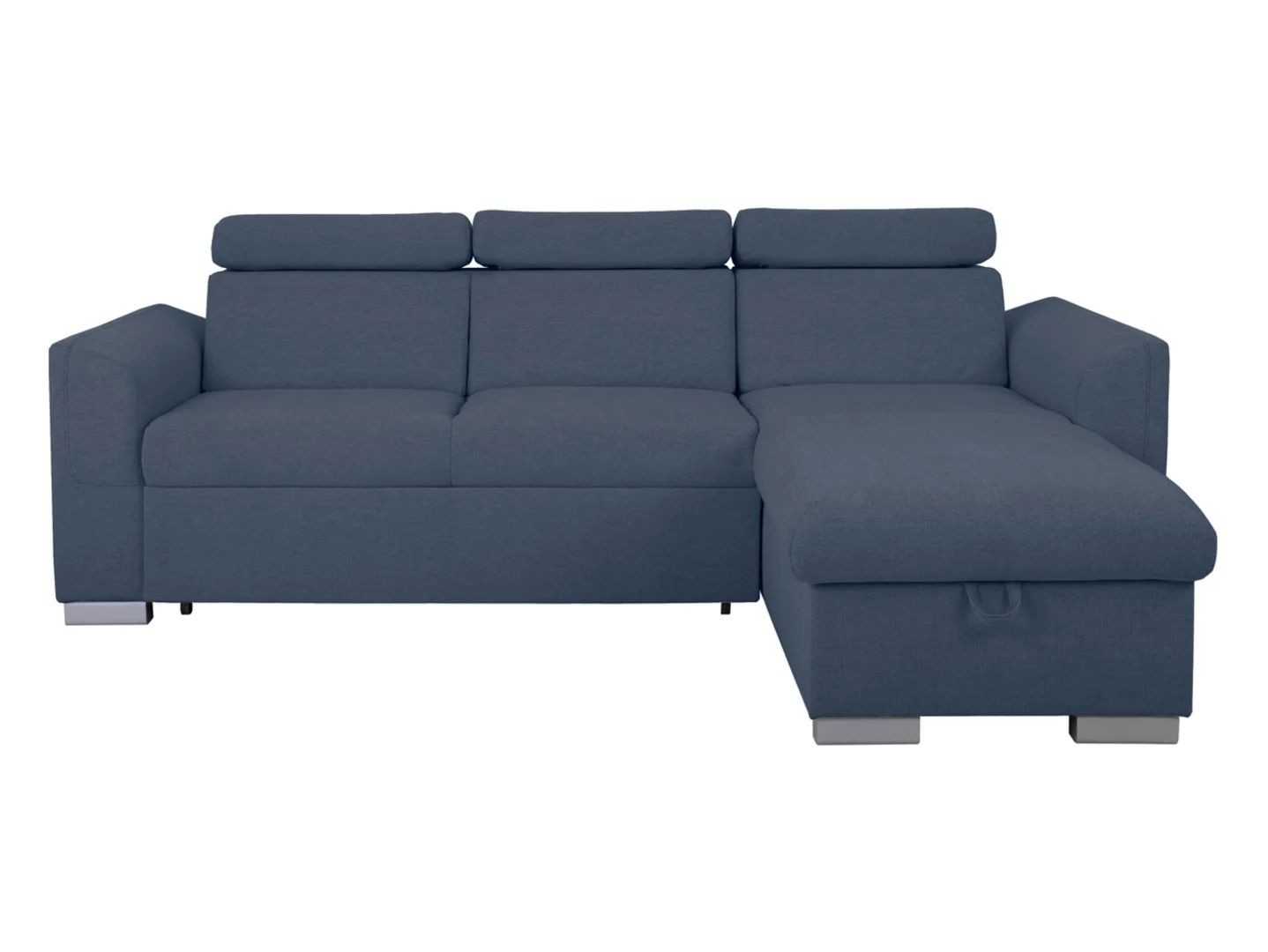 Evia universali kampinė sofa su miegojimo funkcija, indeliu ir reguliuojamais galvos atlošais, mėlyna