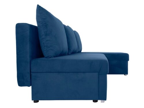 Laro universali išskleidžiama kampinė sofa su daiktadėže, tamsiai mėlyna