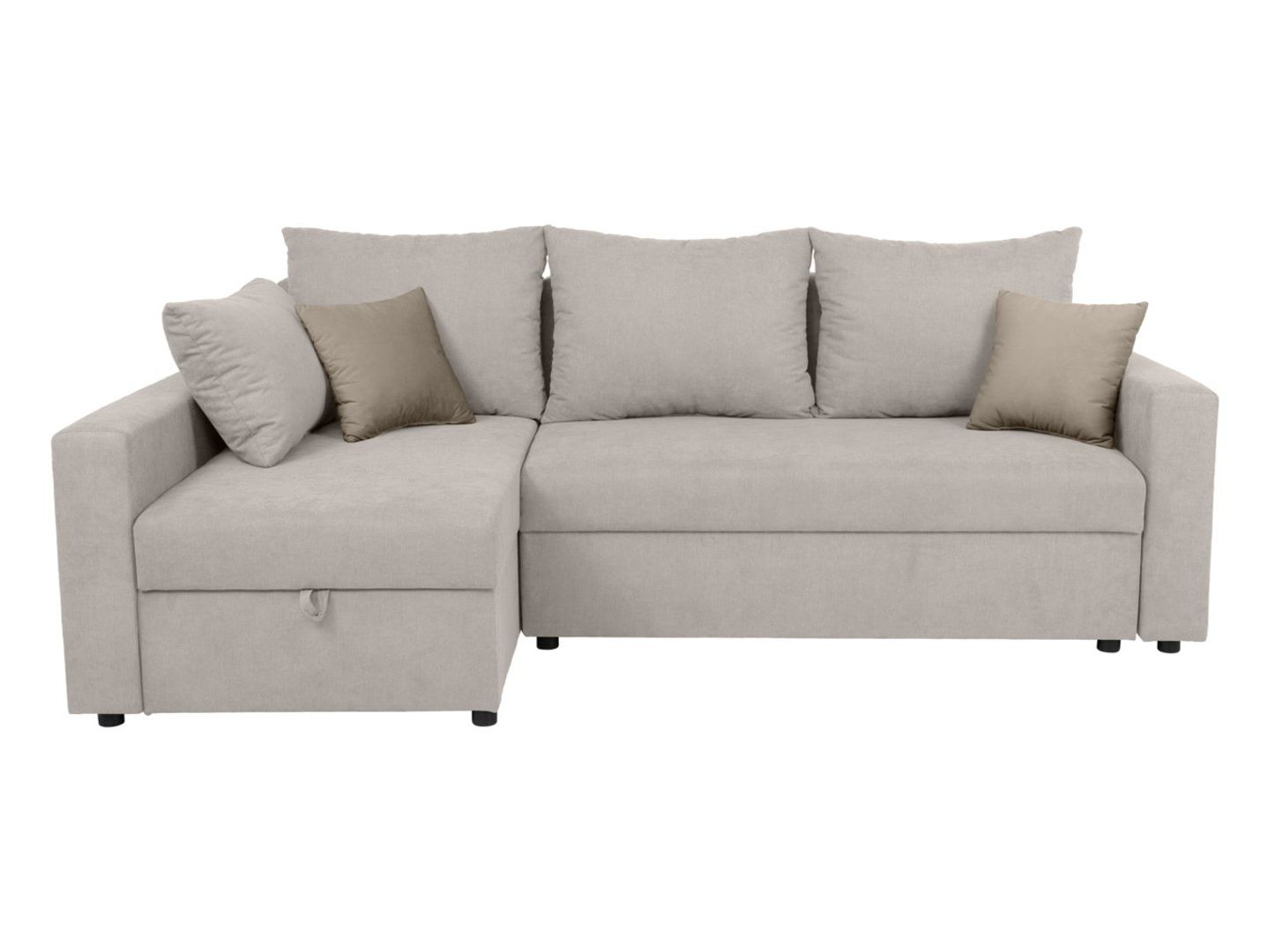 Universali kampinė sofa PRZEMEK IV su miegojimo funkcija ir daiktadėžėmis, smėlio spalvos