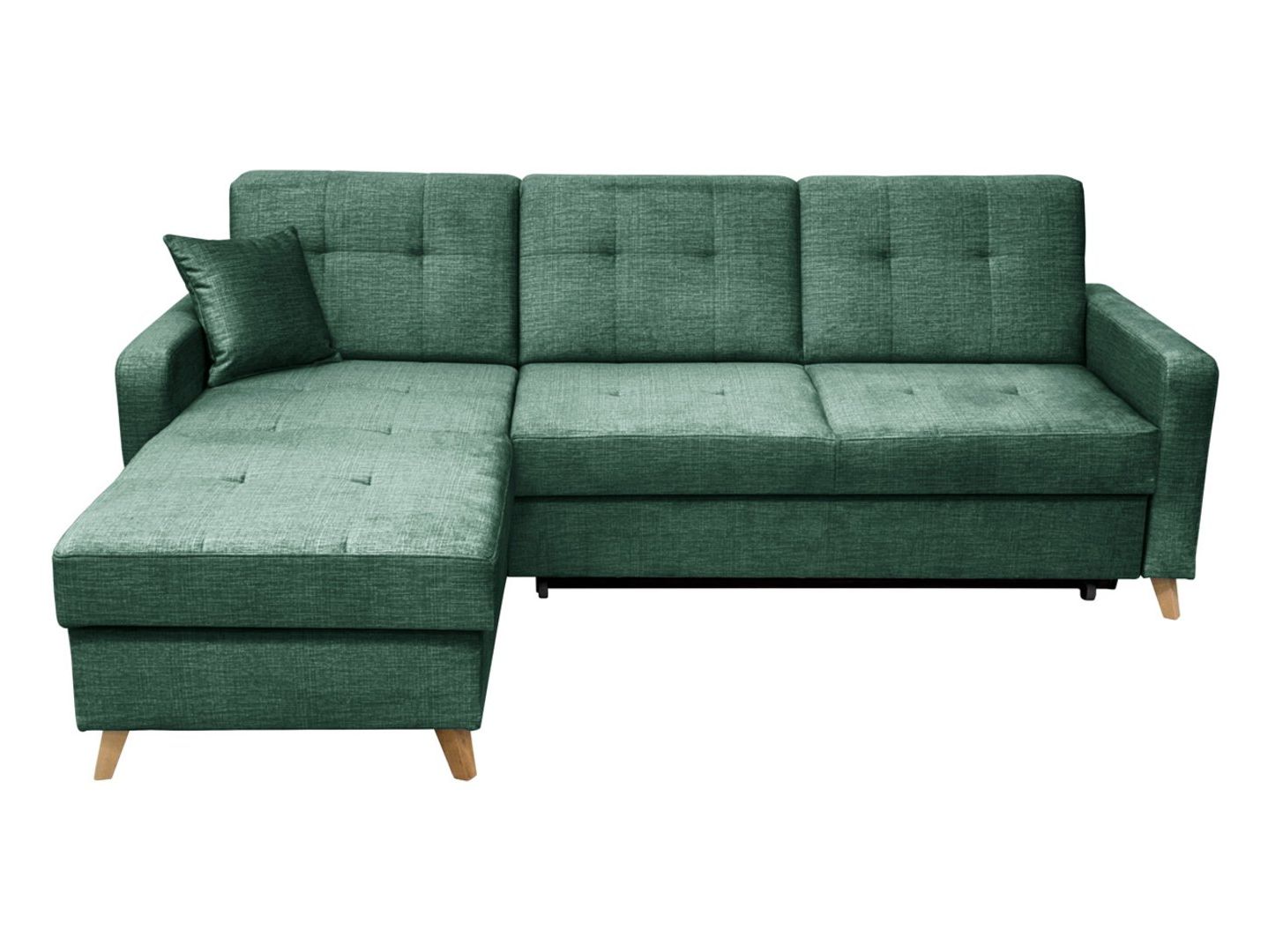 Universali išskleidžiama kampinė sofa su daiktadėže LARS, aksominė, žalia