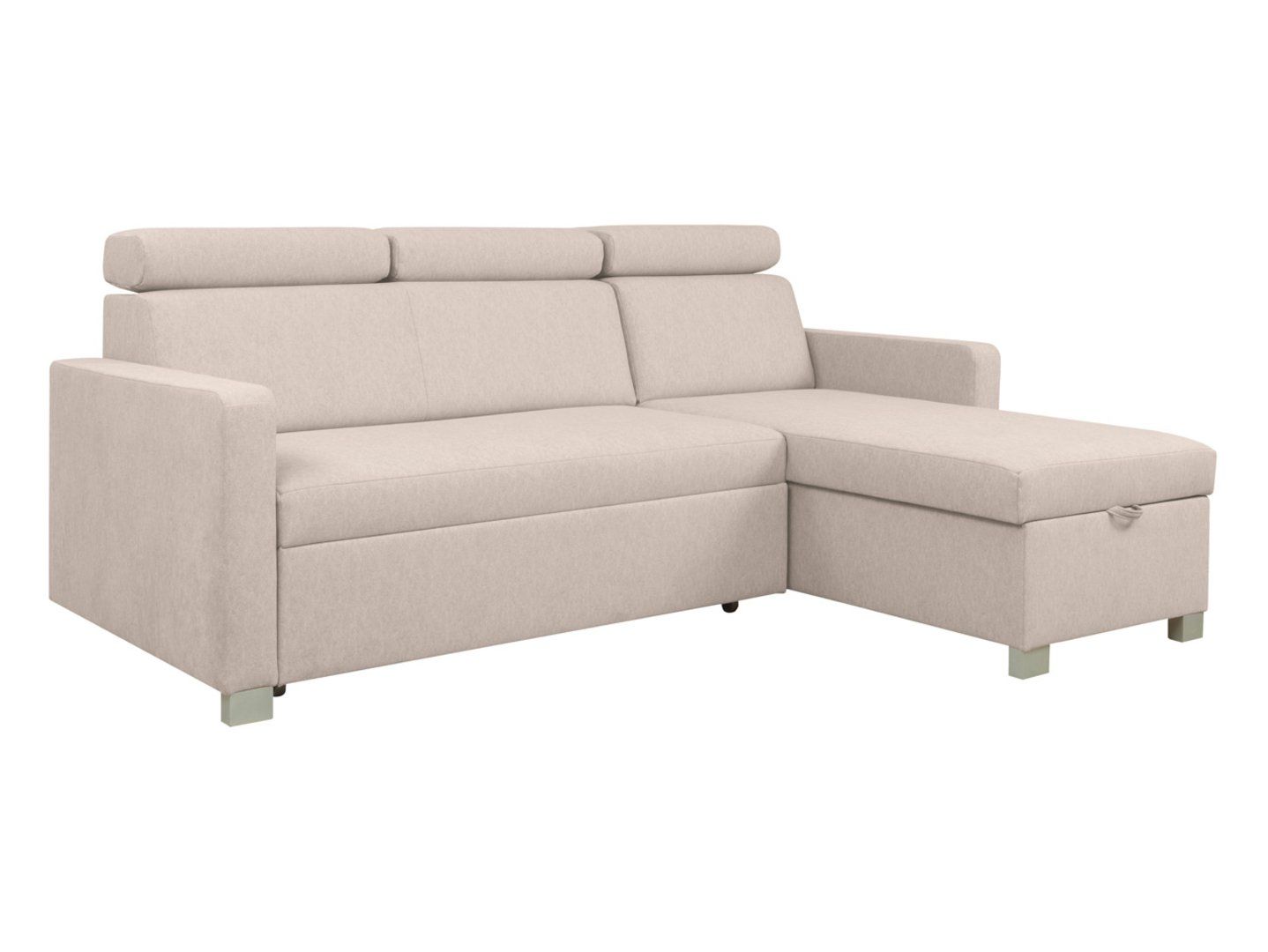Universali kampinė sofa su miegojimo funkcija ir daiktadėže BRICO aksominė smėlio spalvos
