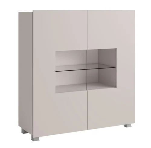 Apulia 100 cm stiklinė komoda, smėlio spalvos, minimalistinio dizaino, stilinga komoda svetainei, paprastos formos, tinkanti bet kokiam interjerui