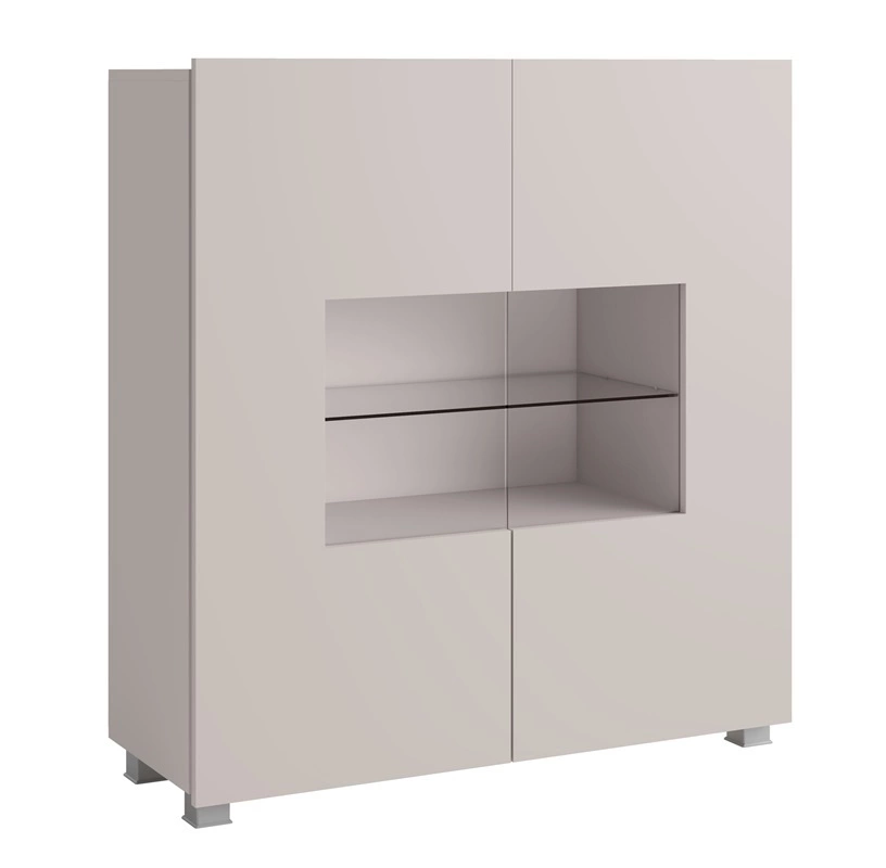 Apulia 100 cm stiklinė komoda, smėlio spalvos, minimalistinio dizaino, stilinga komoda svetainei, paprastos formos, tinkanti bet kokiam interjerui