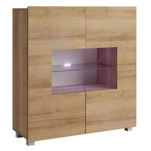 Apulia 100 cm stiklinė komoda, auksinio ąžuolo, minimalistinio dizaino, stilinga komoda svetainei, paprastos formos, tinkanti bet kokiam interjerui