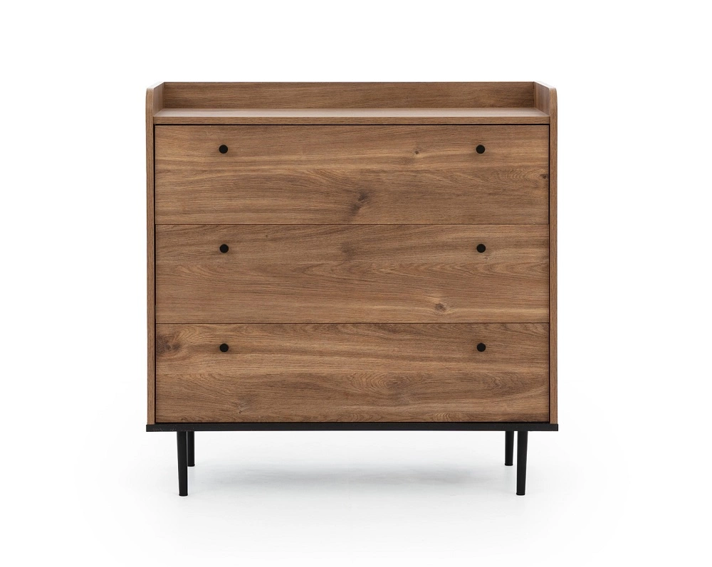 Apallo komoda 90 cm, brandy ąžuolas, castello, originalus dizainas, aukšti stalviršio kraštai, korpusas tvirtinamas ant metalinių kojelių