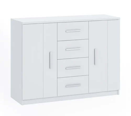 Komoda „Rico“, 120 cm, balta, funkcionalus baldas su nesenstančiu dizainu, tobula komoda miegamajam ar svetainei