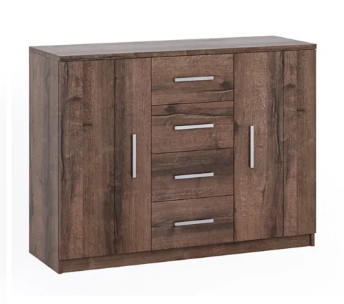 „Rico“ komoda, 120 cm, vienuolyno ąžuolo, funkcionalus baldas, nesenstančio dizaino, idealiai tinkantis miegamajam arba svetainei