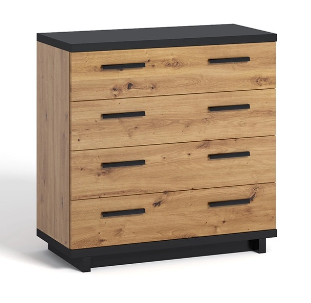 Simi GB komoda, 90 cm, „Artisan Oak“ / juoda, minimalistinis dizainas, klasikinė forma, tobula komoda svetainei ar poilsio kambariui