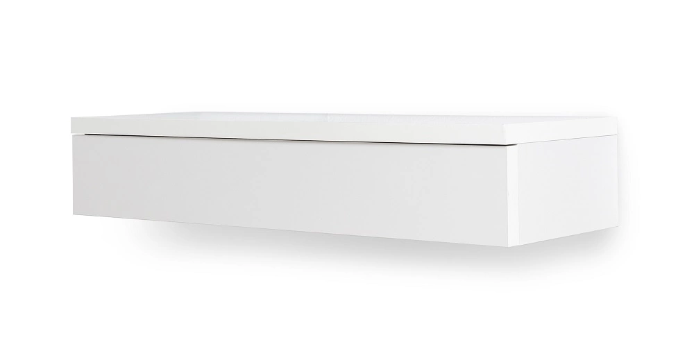 „Navene“ pakabinama konsolė 100 cm, balta blizgi – funkcionalus ir universalus svetainės, prieškambario ar biuro papildymas