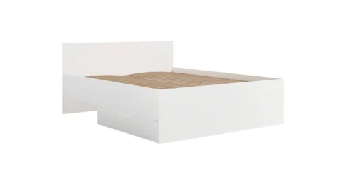„Maxione“ lova 160×200 cm, balta, patalynės dėžė ištraukiamo stalčiaus pavidalu, puikiai tinka miegamajam, aukštas ir patogus galvūgalis