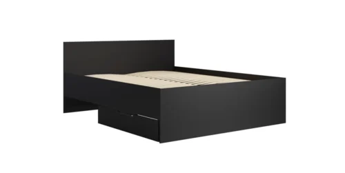„Maxione“ lova 160×200 cm, juoda, patalynės dėžė ištraukiamo stalčiaus pavidalu, puikiai tinka miegamajam, aukštas ir patogus galvūgalis