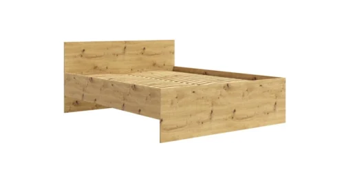 „Maxione“ lova 160×200 cm, dirbtinio ąžuolo spalvos, puiki miegamojo lova minimalistinio išdėstymo mėgėjams, aukštas ir patogus galvūgalis