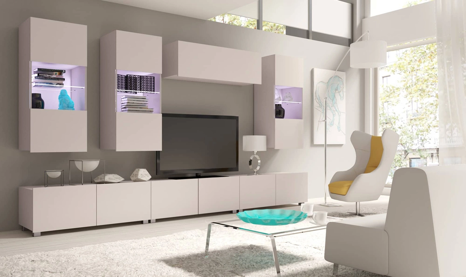 „Apulia V“ smėlio spalvos sieninė spintelė – išskirtinai stilinga, paprastų formų spintelė, tinkanti bet kokiam interjerui