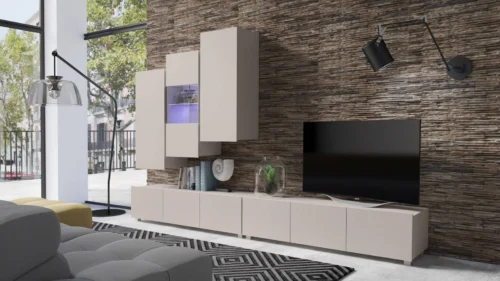 „Apulia XVII“ smėlio spalvos sieninė spintelė – išskirtinai stilinga, paprastų formų spintelė, tinkanti bet kokiam interjerui