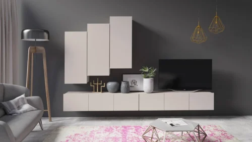 „Apulia XX“ smėlio spalvos sieninė spintelė – išskirtinai stilinga, paprastų formų sieninė spintelė, tinkanti bet kokiam interjerui