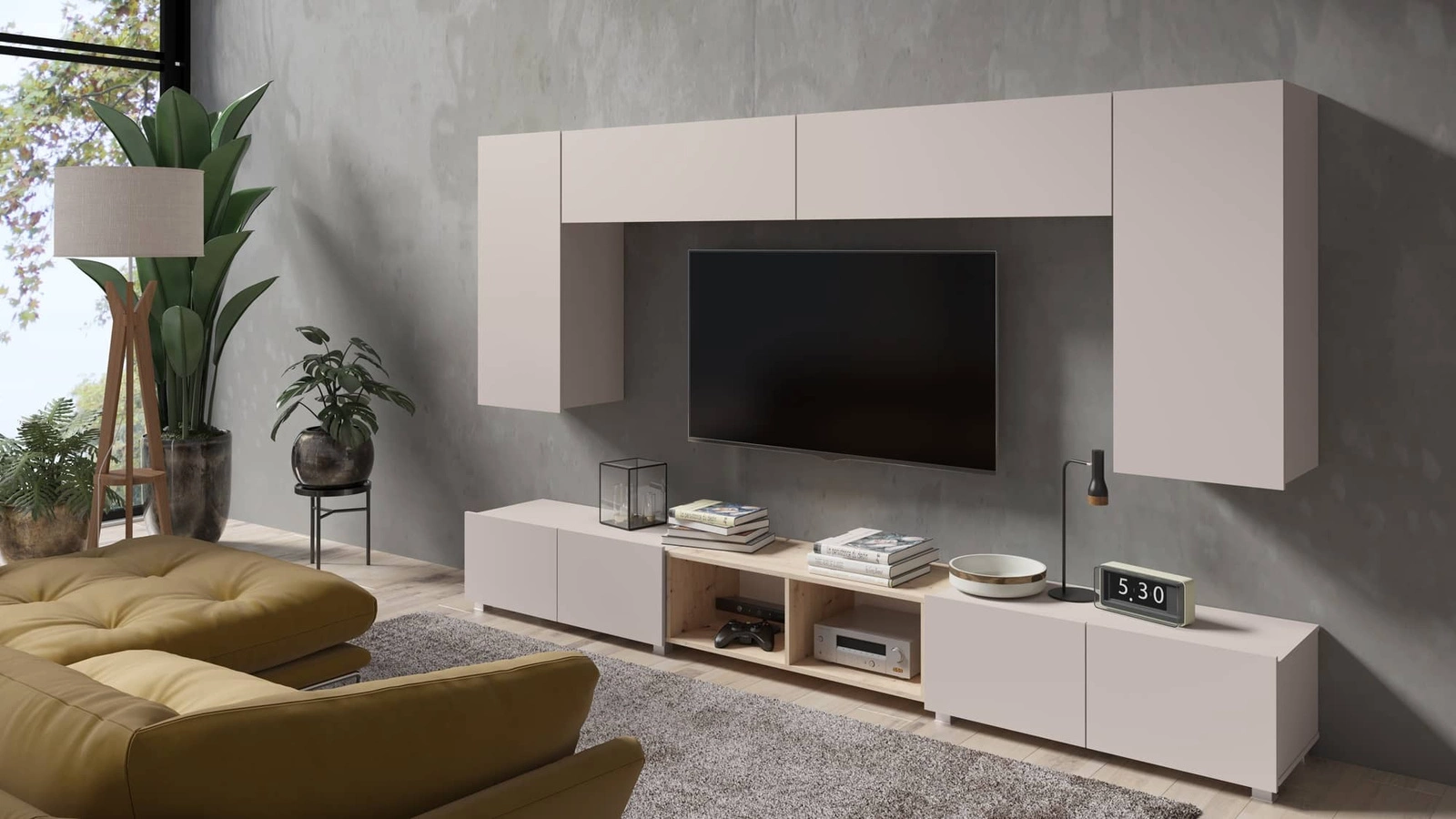 „Apulia XXIII“ smėlio/auksinio ąžuolo spalvos sieninė spintelė – išskirtinai stilinga, paprastų formų, tinkanti bet kokiam interjerui