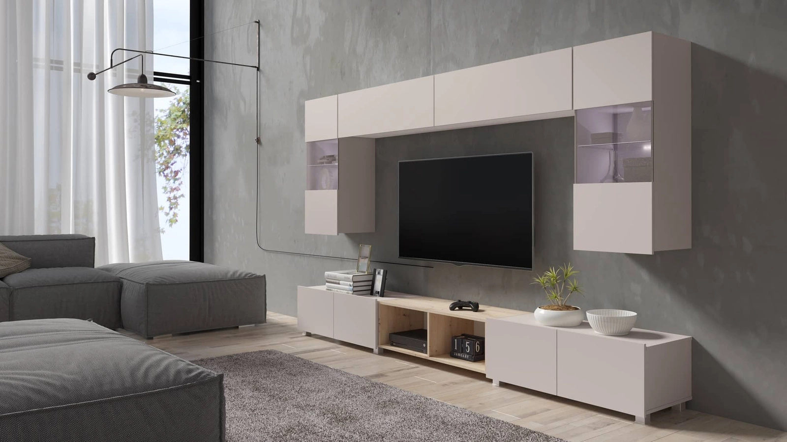 „Apulia XXIV“ smėlio/auksinio ąžuolo spalvos sieninė spintelė – išskirtinai stilinga, paprastų formų, tinkanti bet kokiam interjerui