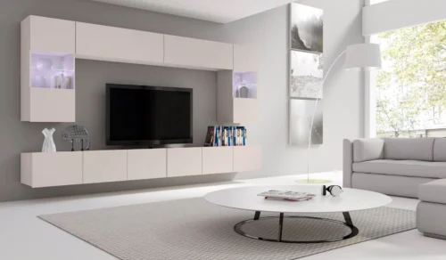 „Apulia“ smėlio spalvos sieninė spintelė – išskirtinai stilinga, paprastų formų spintelė, tinkanti bet kokiam interjerui