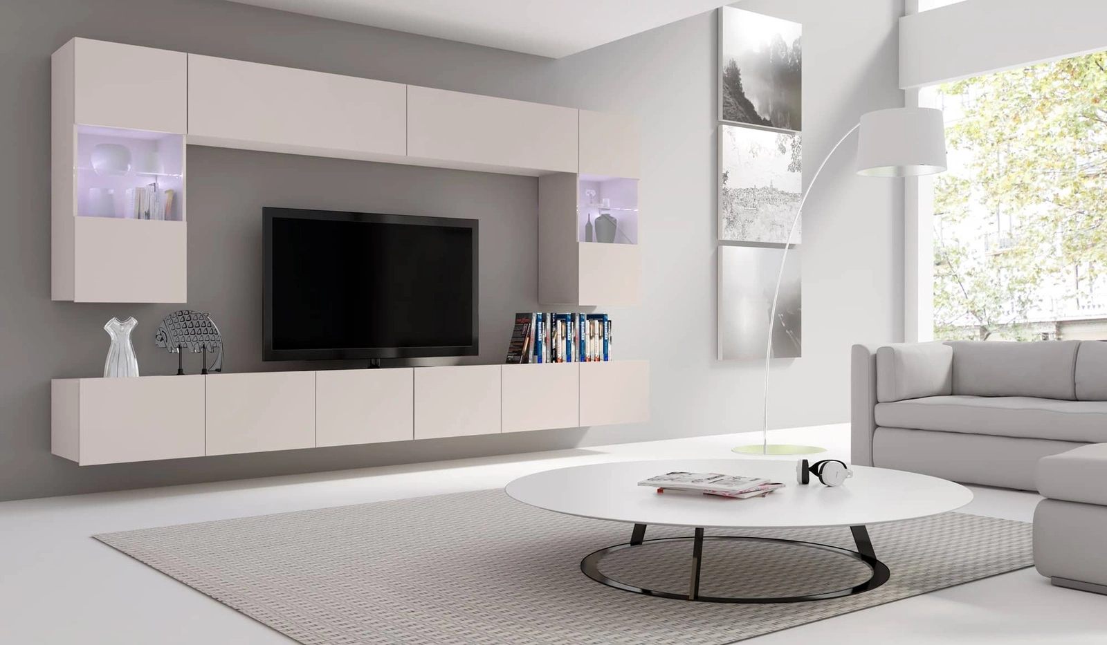 „Apulia“ smėlio spalvos sieninė spintelė – išskirtinai stilinga, paprastų formų spintelė, tinkanti bet kokiam interjerui