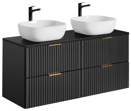 Dviguba spintelė 60 cm ADEL BLACK su SMILE praustuvu ir 120 cm stalviršiu