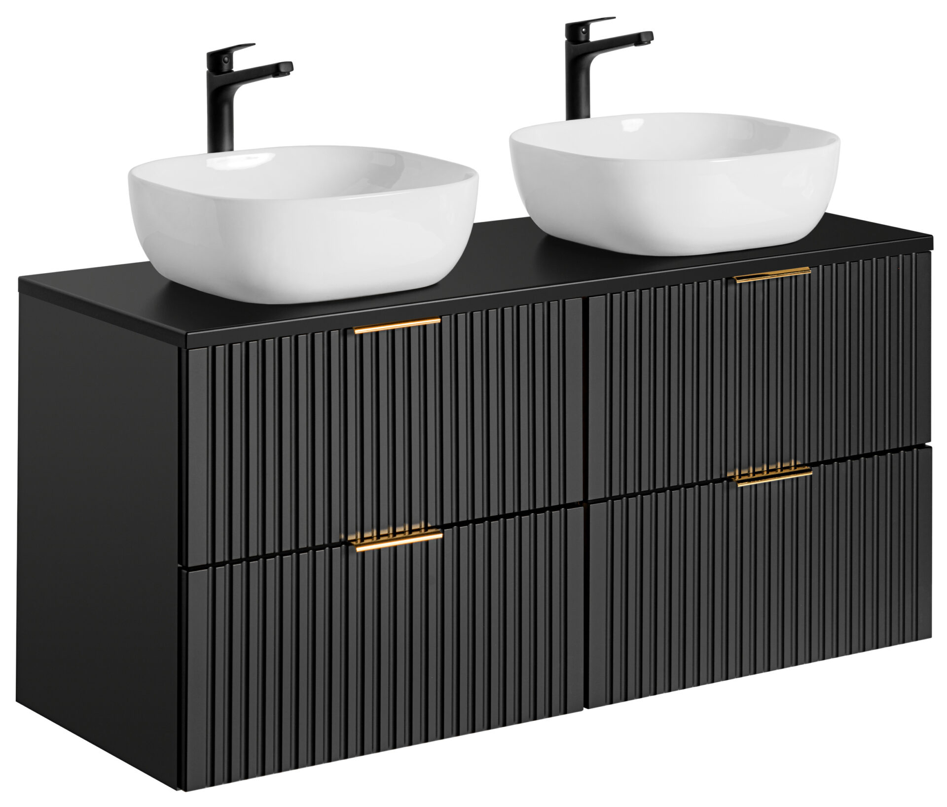 Dviguba spintelė 60 cm ADEL BLACK su SMILE praustuvu ir 120 cm stalviršiu