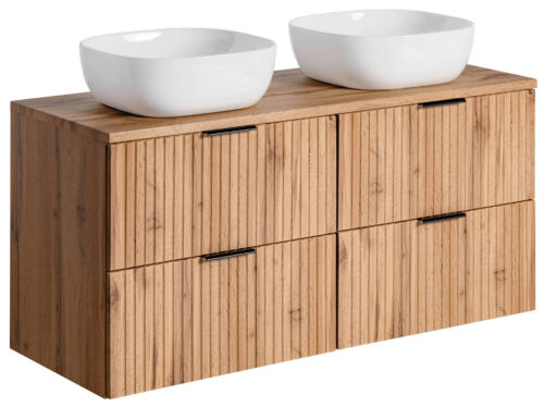 Dviguba spintelė 60 cm ADEL OAK su SMILE praustuvais ir 120 cm stalviršiu