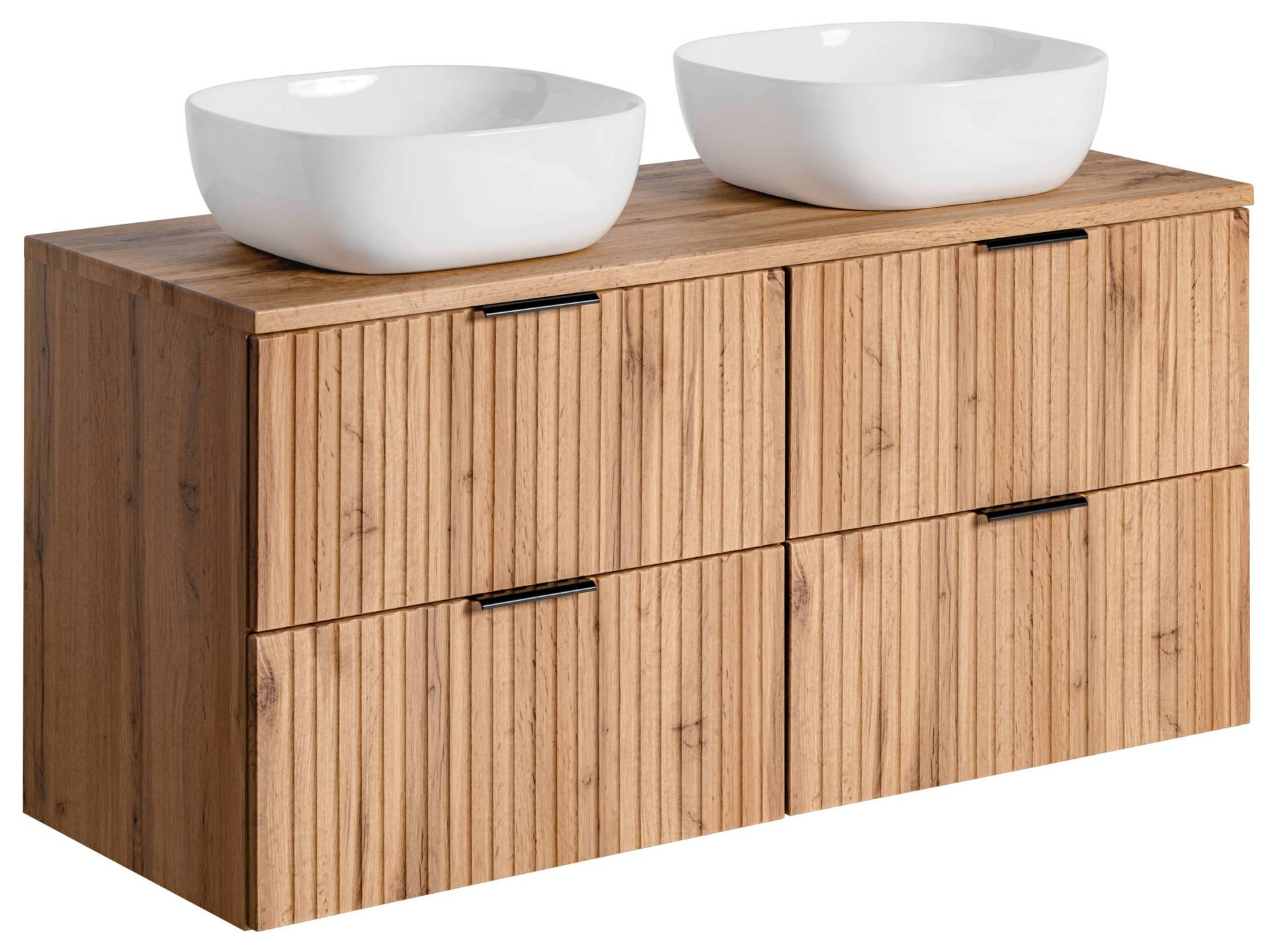 Dviguba spintelė 60 cm ADEL OAK su SMILE praustuvais ir 120 cm stalviršiu