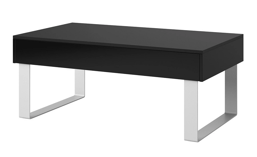 „Apulia“ kavos staliukas, 100 cm, juodas, su stalčiumi, unikalaus dizaino, paprastos konstrukcijos, vandeniui atsparus stalviršis