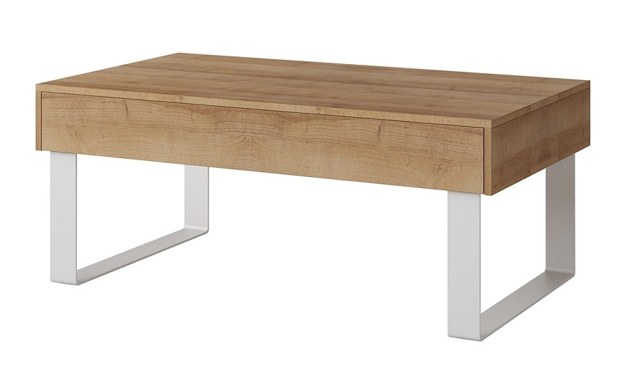 „Apulia“ kavos staliukas, 100 cm, auksinio ąžuolo spalvos, su stalčiumi, unikalaus dizaino, paprastos konstrukcijos, atsparus išsiliejimui paviršius