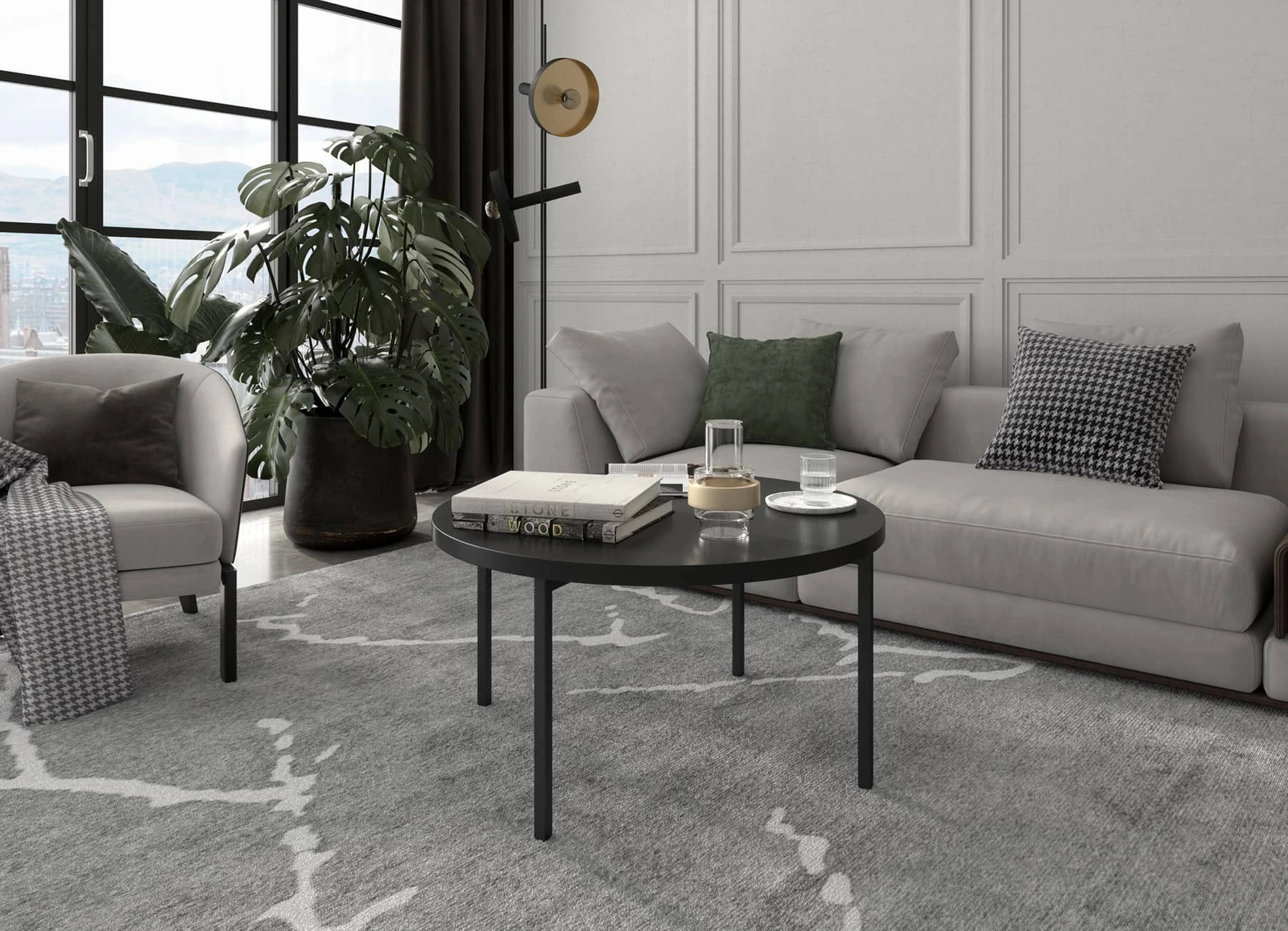 „Sampi“ apvalus kavos staliukas, 80 cm, juodas, nesenstantis ir lengvas dizainas, tvirtas metalinis pagrindas, puikiai tinkantis bet kokiai kompozicijai