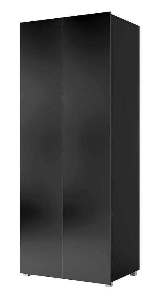 „Apulia“ dviejų durų spinta, 80 cm, juoda, blizgi, minimalistinio dizaino, paprastos formos, puikiai tinka miegamajam ar prieškambariui