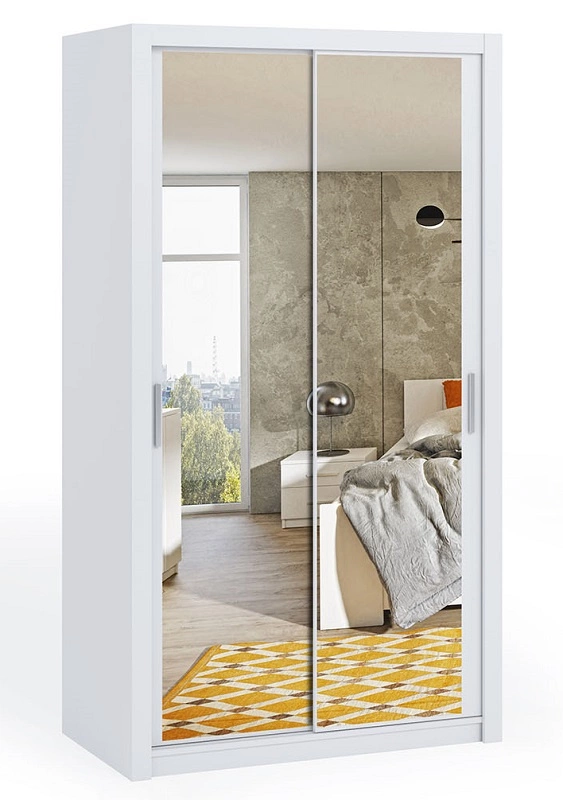 „Rico“ stumdoma spinta su veidrodžiu, 120 cm, balta, funkcionalus klasikinio stiliaus baldas, puikiai tinkantis miegamajam ar persirengimo kambariui