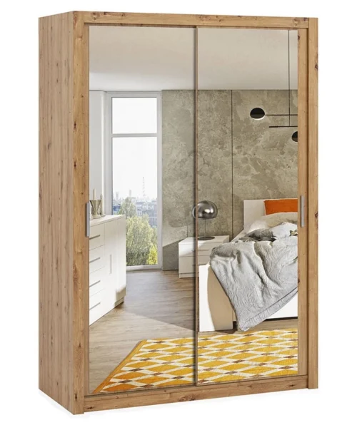 Rico stumdoma spinta su veidrodžiu 150 cm, ąžuolo imitacijos, funkcionalus klasikinio stiliaus baldas, ideali spinta miegamajam ar persirengimo kambariui