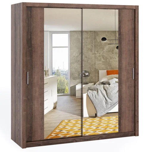 Rico stumdoma spinta su veidrodžiu 200 cm, vienuolyno ąžuolas, funkcionalus klasikinio stiliaus baldas, spinta skirta miegamajam arba prieškambariui