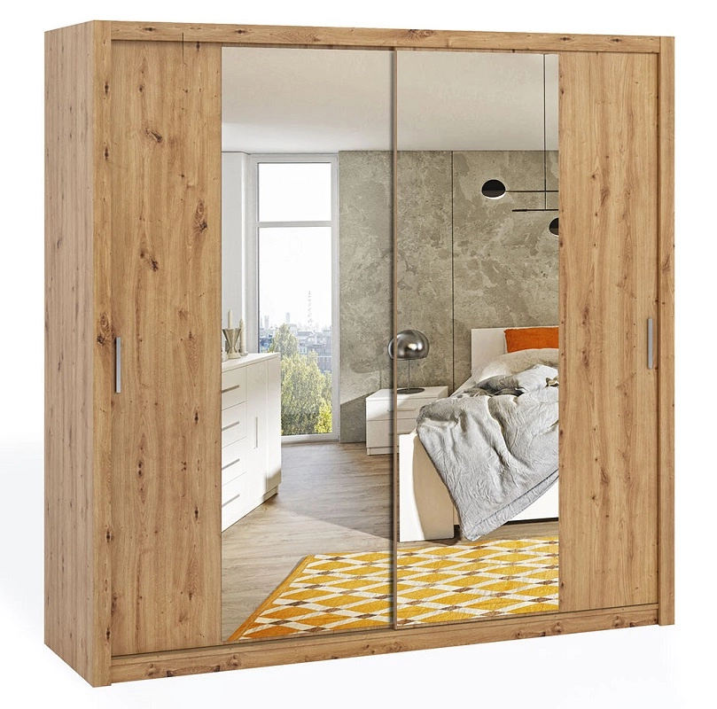 Rico stumdoma spinta su veidrodžiu 220 cm, ąžuolo imitacijos, funkcionalus klasikinio stiliaus baldas, spinta skirta miegamajam arba prieškambariui