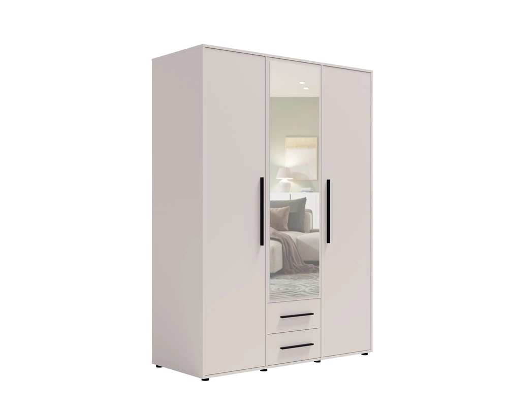 „Maxione“ 150 cm veidrodinė spinta, smėlio spalvos, funkcionali spinta miegamajam, jaunimo kambariui ar prieškambariui, praturtinta stalčiais