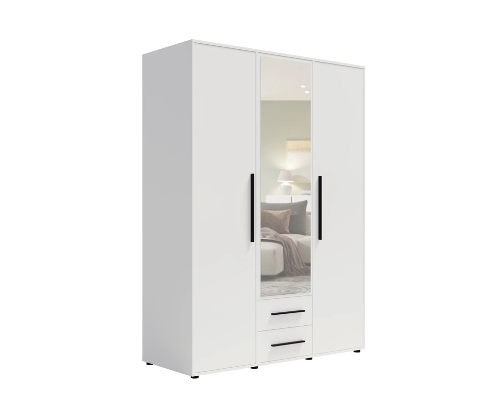 „Maxione“ 150 cm veidrodinė spinta, balta, funkcionali spinta miegamajam, jaunimo kambariui ar prieškambariui, praturtinta stalčiais