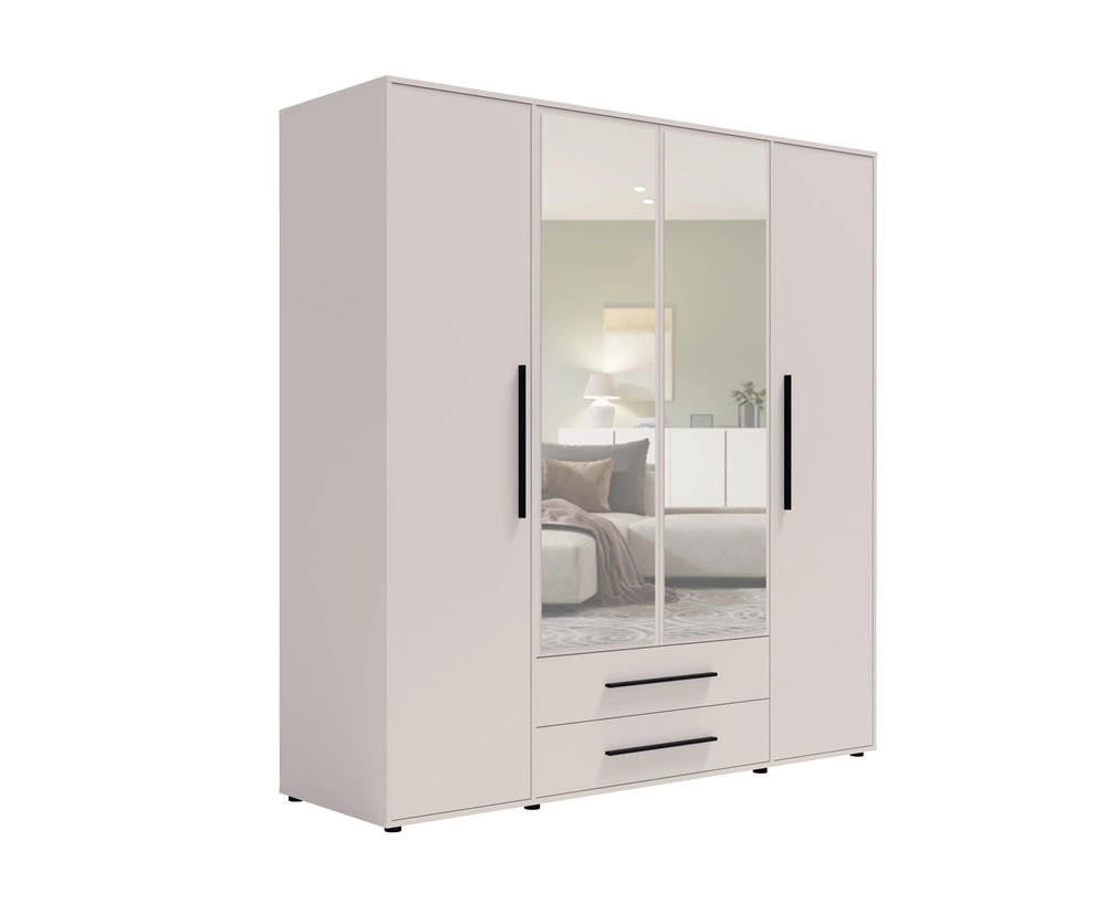 „Maxione“ 198 cm veidrodinė spinta, smėlio spalvos, erdvi spinta miegamajam, jaunimo kambariui ar prieškambariui, praturtinta stalčiais