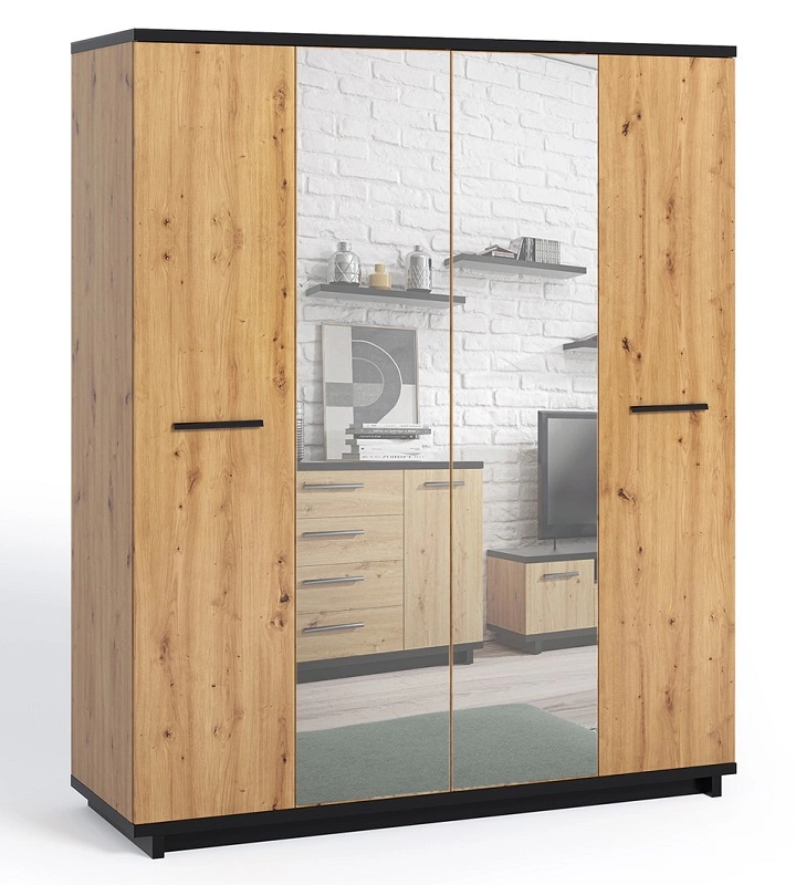 Simi GB veidrodinė spinta, 180 cm, „Artisan Oak“ / juoda, minimalistinis dizainas, klasikinė forma, puikiai tinkanti miegamajam ar prieškambariui