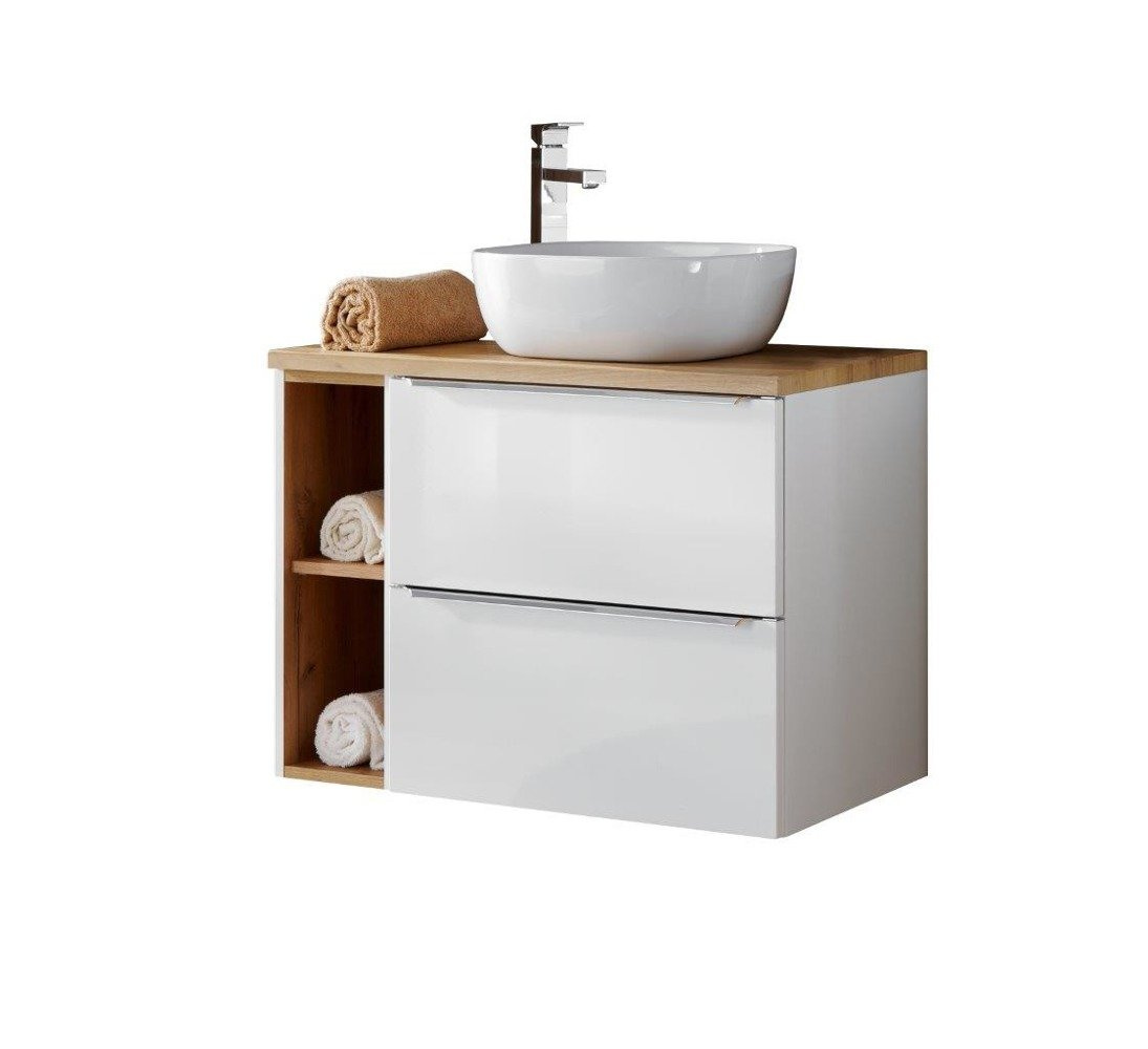 60 cm spintelė su kriaukle, stalviršiu ir „Capri white 820“ spintele su ąžuoliniu stalviršiu